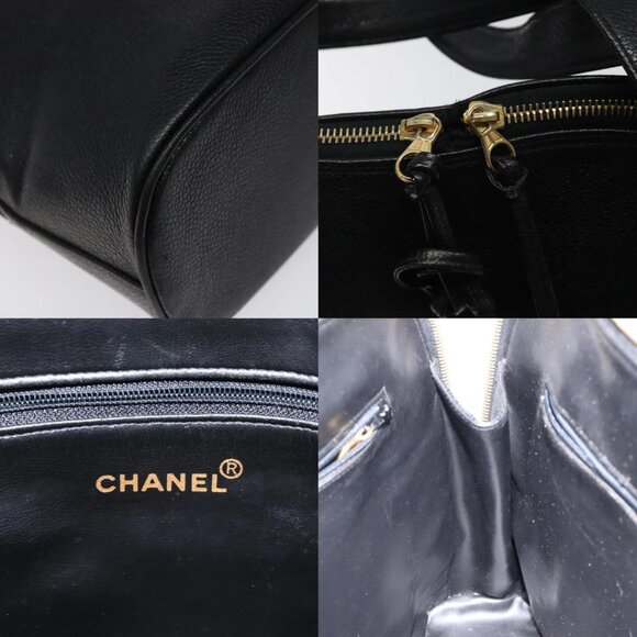 CHANEL COCO Mark Hand Bag Calf Skin Black Gold CC Auth yk17997 - Picture 13 of 14